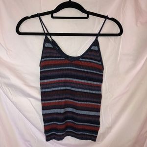 Striped Sweater Tank Top - V Neck